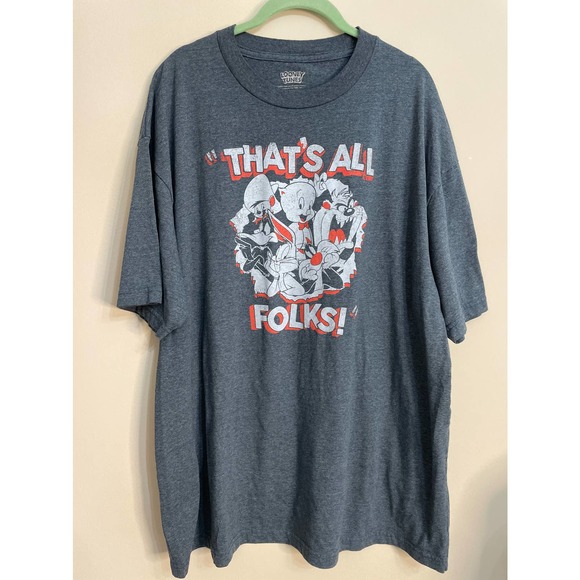 Looney Tunes Thats All Folks T Shirt Blue Red 2XB Tee Unisex Big Tall - Picture 1 of 7
